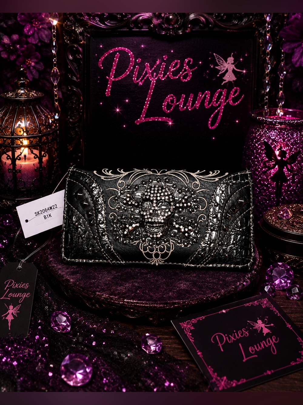 Black Rhinestone Skull Embellished Women's Wallet